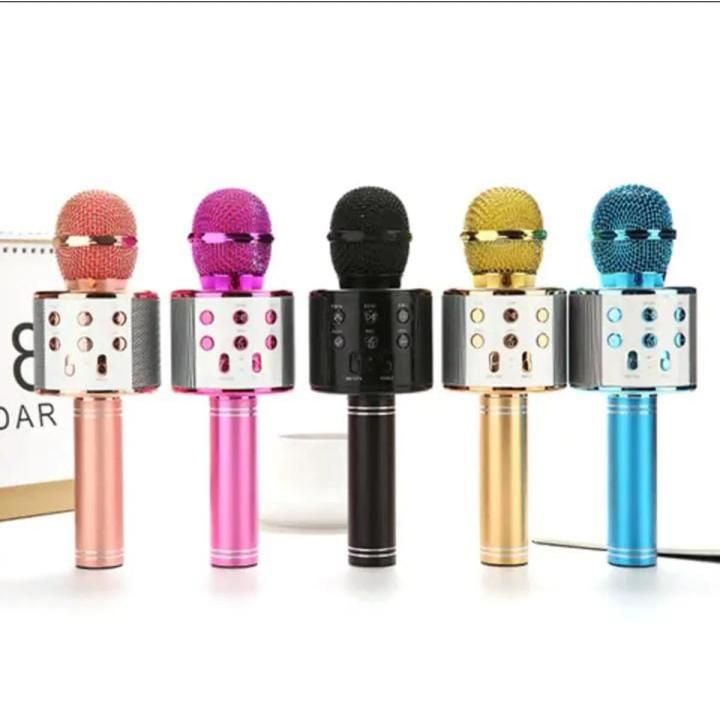 WS 858 Portable Rechargeable Wireless Bluetooth Karaoke Microphone Speaker KTV Mic For Singing High Sound