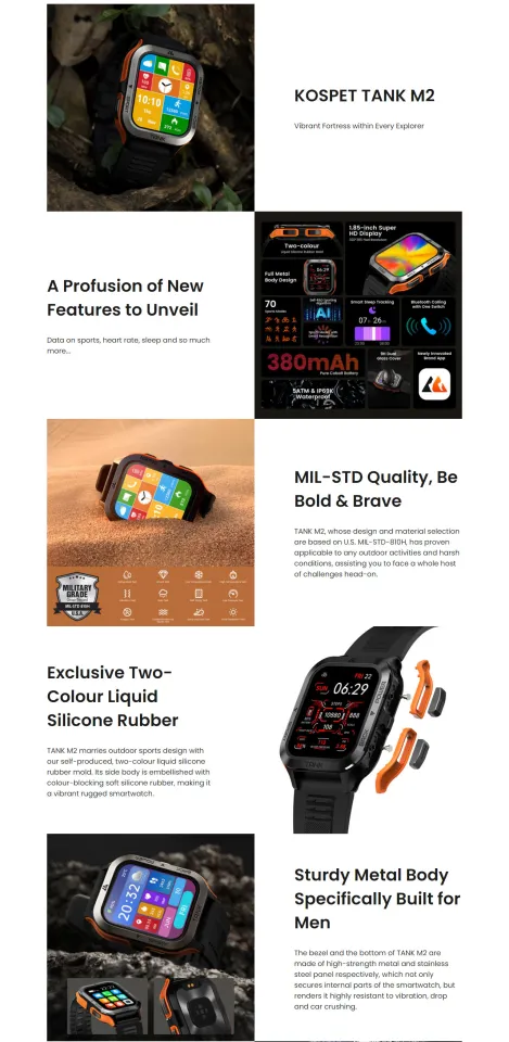 KOSPET TANK M2 Smartwatch With 5ATM IP69K Waterproof Super