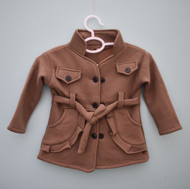 Winter Style Fleece Coat Collar Style Pockets and Fitting Belt High Quality Fabrics for Baby Girls
