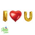 Romantic Foil Balloons Set With Golden Alphabets Foil Baloons & Red Heart Foil balloon For Anniversary & Birthday Decoration. 