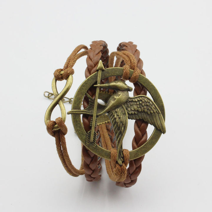 Hunger Games Bracelet Bird Eagle Animal Infinity Vintage Fashion Movie Jewelry Leather Rope Men Women Kid Wholesale