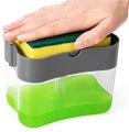 Dish Soap Dispenser for Kitchen Soap Pump Dispenser 2 in1 Sponge Holder, Instant Refill Durable Rustproof Counter Top Sink Dispenser, (Grey). 