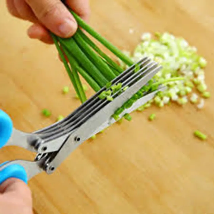 Multifunctional%20rubber%20handle%20stainless%20steel%20kitchen%20vegetable%20shears%205%20blades%20herb%20scissors%20-%20Image%202
