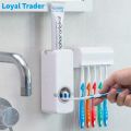 Automatic toothpaste dispenser with tooth brush holder, plastic automatic tooth paste dispenser set wall mounted. 