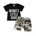Newborn Toddler Boy Outfits Sets Letter Printed Short Sleeve T-shirt with Camouflage Short Pant Suits. 