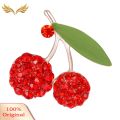 Women's Gorgeous Cute Red Rhinestone Cherry Leaf Fruit Brooch Pin Accessory. 