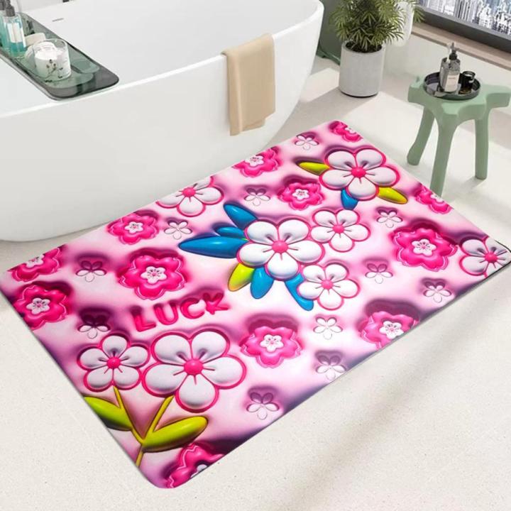 3D Flower Bathroom Rugs Non Slip Bath Mat, Quick-Drying Extra Soft Absorbent Mats