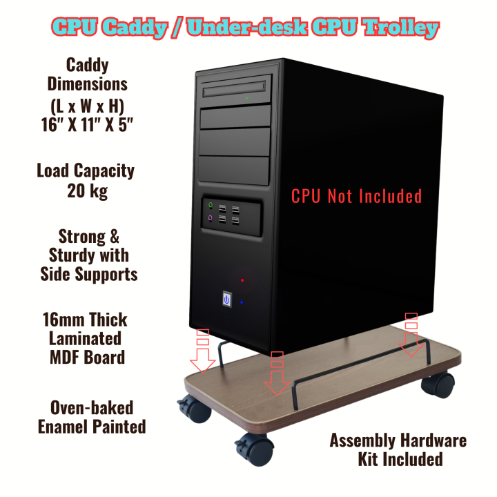 Under Desk Computer CPU Stand on Wheels / CPU Tower Box Caddy / CPU Trolley
