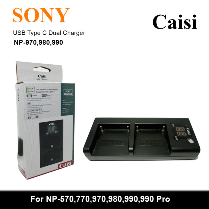 Type c caisi np-970 dual charger Sony NP-F550/ NP-F570/ NP-F730/ NP-F750/ NP-F770/ NP- F930/ NP-F950/NP-F960/ NP-970 HXR-NX5R/HXR-NX100/HXR-MC1500C/HXR-MC2500/HDR-FX1000E/HDR-AX2000E/NEX-EA50CH/NEX-FS700
