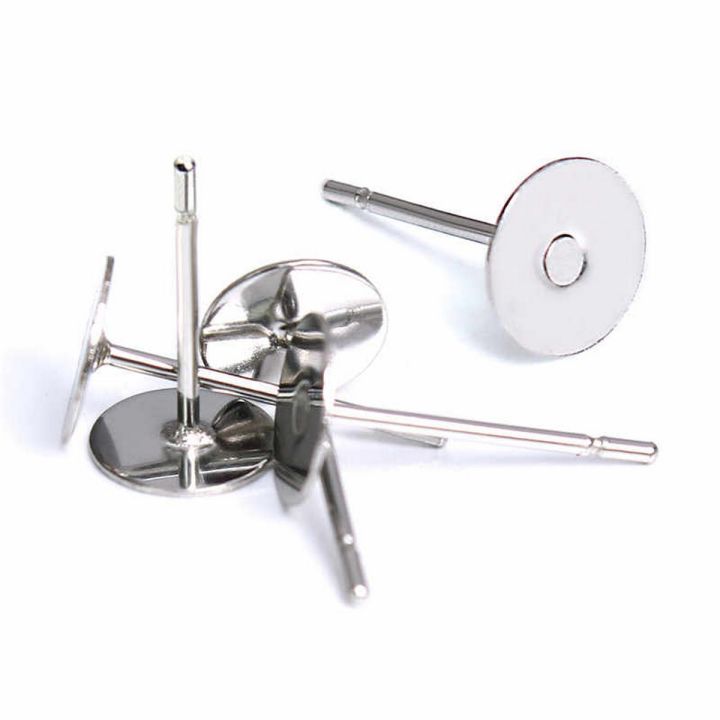 12 Pairs Earring Post Stud Hypo Allergenic Stainless Steel Earring Posts Base Flat Pad Blanks Pin Studs and Clear Rubber Earring Backs/Earring Back Stopper, Safety Back Jewelry Making Findings