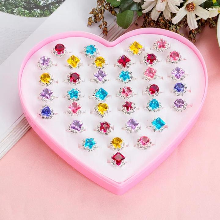 12 PCS/set Adjustable Kids Rings Jewelry Heart Crystal Open Finger Ring For Children Girls Birthday Party Gift Without Box