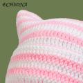 ECHIDNA Exquisite Weaving Beanie Cozy Striped Winter Beanie with Cute Kitty Ears Anti-slip Windproof less Than Adults Knitted Hat. 