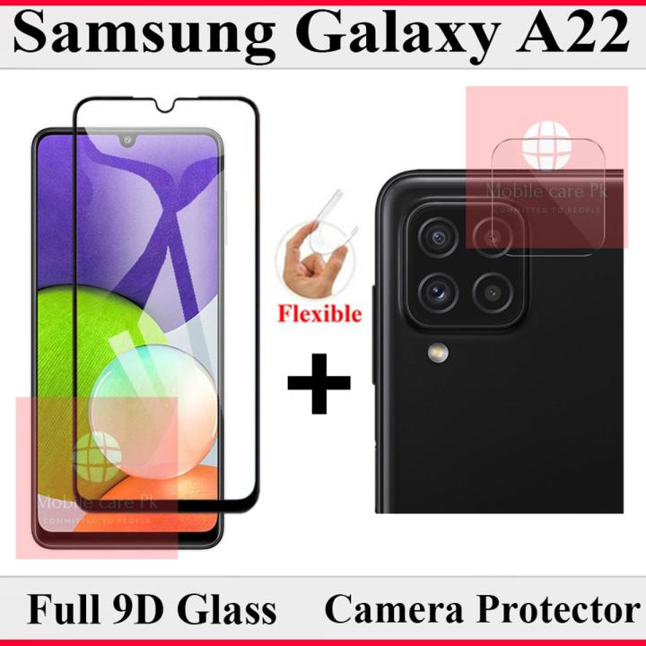 Samsung Galaxy A22 Glass Protector 9D|5D|6D|10D|11D|21D Black Tempered Glass Screen Protector Full Glue Edge To Edge + Back Camera 9H Gorilla Flexible Protector For Samsung Galaxy A22