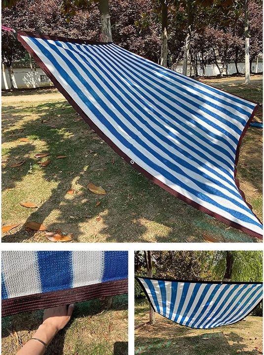 Blue/white%20Sun%20Shade%20Net,%20High%20Quality,%2090%25%20Sun%20Protection%20Shade%20Net%20UV%20Resistant,%20Privacy%20Screen%20Fence%20for%20Garden%20Balcony%20Greenhouse.%20With%20loops%20&%20rings%20on%20every%203%20feet%20distance%20on%20sides%20and%20double%20stitched%20sides%20with%20cotton%20nawar.%20-%20Image%202