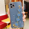 For iPhone 13 Pro Back Cover with Love Heart Chain Wrist Strap Fashion Bracelet Shiny Plating Bumper Protective Case Silicone Shockproof Mobile Phone Cases. 