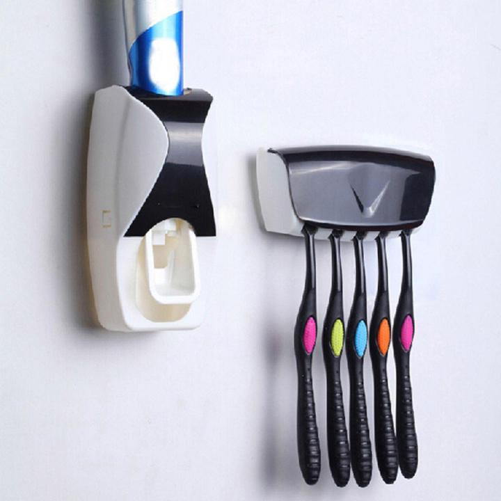 Multicrafts Automatic Toothpaste Dispenser with Toothbrush Holder Wall Mounted Multicolor