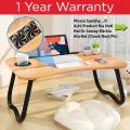 Gaming Laptop Table With Cooling Fan Dual High Speed Foldable Ergonomic Portable For Drawing Bed Notebook Reading Food Breakfast Serving With Inbuild Tablet And Cup Holder Slots For Bed Couch - Black Wooden Brown Pink. 