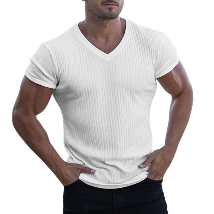 Summer T-shirt Stretchy Solid Color Simple Summer Tee Shirt