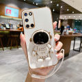 LECOMES for Samsung Galaxy A31 Back Cover with Astronaut Folding Bracket Stand +Lanyard Luxury 6D Plating Fancy Stylish Girls Phone Case Soft Silicone Square Mobile Cases Pouch. 