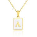 18K Gold Stainless Steel Alphabet Letters A-Z Initial Necklace For Women White Rectangle Shell Alphabet Pendant Necklace. 