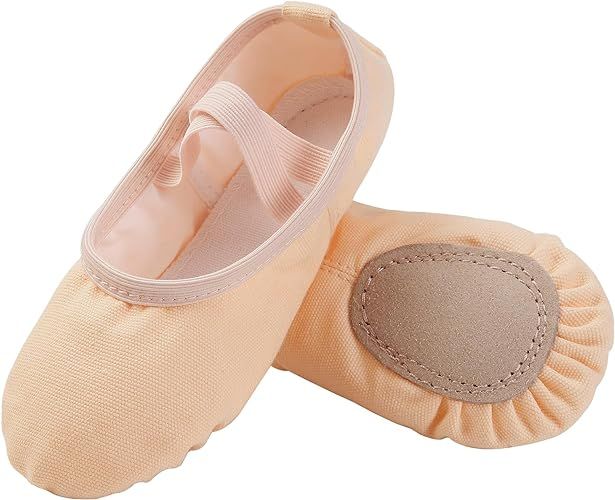 TIEJIAN Kids PU Leather Ballet Canvas Dance Slippers Gymnastic