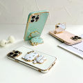 Hontinga for Infinix Hot 12 Back Cover + Makeup Mirror Lovely Folding Bracket Case For Gilrs Luxury 6D Plating Soft Silicone Phone Cases. 