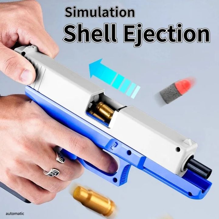 Airsoft Machine For Kids White Black | Glock Soft Bullet Toy Gun Shell Ejection Foam Darts Blaster Pistol Manual Airsoft Gun With Silencer For Kid Adult