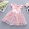 Ruffle Cuffs Unicorn Print Infant Dress Summer Girl Baby Gauze Dress Cartoon Girl Children'S Clothes. 