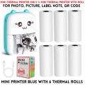 Mini Printer Pocket Inkless Mini Printer In Pink & Blue 1x To 20x Thermal Paper Roll ( With Roll & Without Roll ) - Thermal Portable Bluetooth Wireless Mini Printer For Kids - Office Receipt, Label Note, QR Code - Compatible With IOS & Android. 