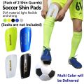 (Only Shin Guard) (Socks are not included) 1 Pair Randome Color/Design Sports Soccer Shin Guard Pad Leg Support Football Compression Calf Shinguard For Adult Teens Children. 