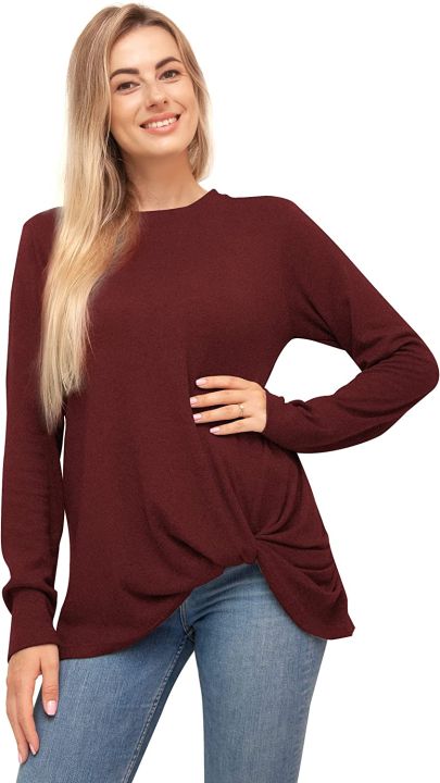 Fast%20Forward%20Women%E2%80%99s%20Tunic%20Blouse%20Twist%20Knot,%20Long%20Sleeves%20T%20Shirt,%20Loose%20Fitting%20Pullover%20Tops%20-%20Image%202