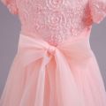Kids Girl’s Tulle Dress, Short Sleeve Crew Neck Flower Bowknot Patchwork Dress for Party Stage Show. 