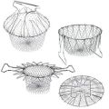 Stainless Steel Foldable Rinse Strain Fry Basket Multifunction Folding Basket Telescopic Fried Filter Drainage Rack Strainer Net. 