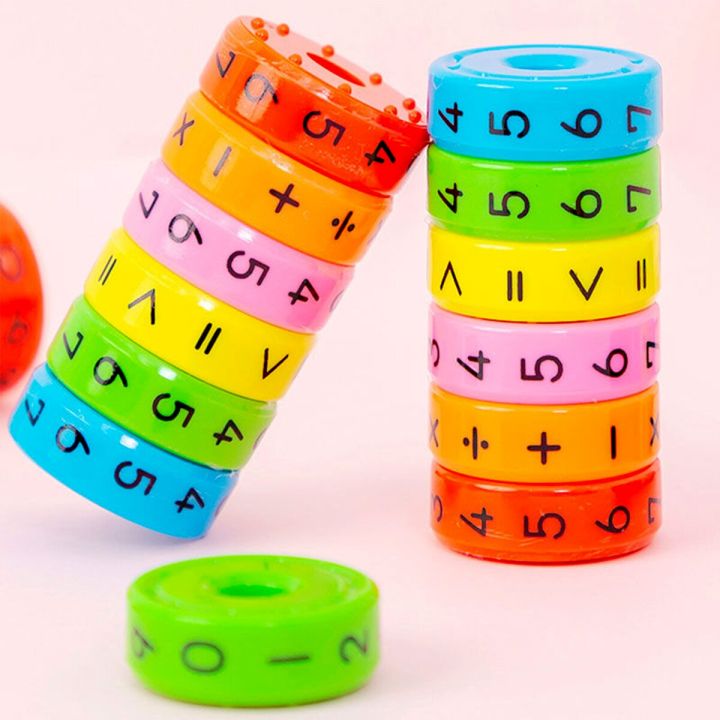 6pcs Magnetic Math Educational Cylinder Toy for School Kids Children Colourful Arithmetic Mathematics Equation Numbers Symbols Maths Magic Cube Toys Blocks