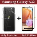 Samsung Galaxy A32 Full Black 9D|10D|11D|21D|6D|5D| Tempered Glass Edge to Edge Full Glue Screen Protector + Back Jelly Protector Clear Soft Film Protector Hydrogel Film Protector For Samsung Galaxy A32. 