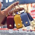 Portable 11 Color Plastic With Tassels Travel Keyring Keychain Holder Empty Bottle Hand Sanitizer Holder PU leather Cover. 