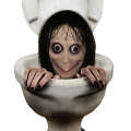 CAS Zombies Skeleton Momo Scary Challenge Games Evil Latex Mask with Long Hair Halloween Costume Party Props 7.26. 