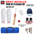 Quality Pack of 8 Gray Nicoll Cricket Kit For Professional Players I Babar Azam Cricket Kit With English-Serbian Wood Bat | Pack of 8 Quality Cricket Kit For Players | Senior Cricket Kit for Adult Players 2022 | Legends Cricket Kit in Cheap Price. 