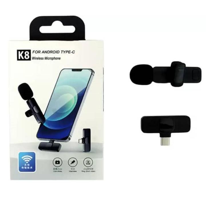 K8 Wireless Collar Mic Lighting Android & Type C Supported Wireless Microphone / K8 Wireless Lavalier Microphone Portable Audio Video Recording Mini Mic For Type-C Mobile Phone Mike Live Game Teach