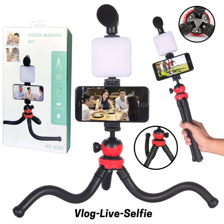 New%20AY-49H%20Vlogging%20Video%20Shooting%20Kit%20For%20Mobile%20Phones%20-%20Youtube%20-%20Tiktok%20%20Tripod%20Kit%20With%20Microphone%20-%20Photography%20LED%20Light%20And%20Bluetooth%20Remote%20-%20Multi%20Angles-Flexible%20-%20All%20in%20One%20-%20Can%20Be%20Used%20As%20Selfie%20Stick%20-%20Image%202