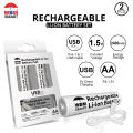 WBM Smart Rechargeable Cell, 2Pcs AA Cell Battery Built-in USB Port No Need of Any Charger – 2400mah.. 