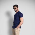 Navy Cuban Collar Casual Shirt. 