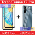 Tecno Camon 17 Pro Tempered Glass HD 9D Curved Glass Protector Edge To Edge Full Glue + Back Hydrogel Soft Film jell Protector Sheet For Tecno Camon 17 Pro. 