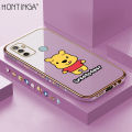 Hontinga for OPPO A53 2020 Back Cover（Free Lanyard）Luxury 6D Plating Little Sweet Bear Side Pattern Case Soft Silicone Square Mobile Cover. 