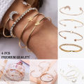 4PCS Set Open Bangle Delicate Star Moon Crystal Bracelet For Women Charm Jewelry Gifts. 