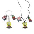 Iruriuiyt Spongebob Squarepants Metal Keychain Necklace Set Gary the Snail Pineapple House Enamel Pendant Key Chain Car Keyholder for Men. 