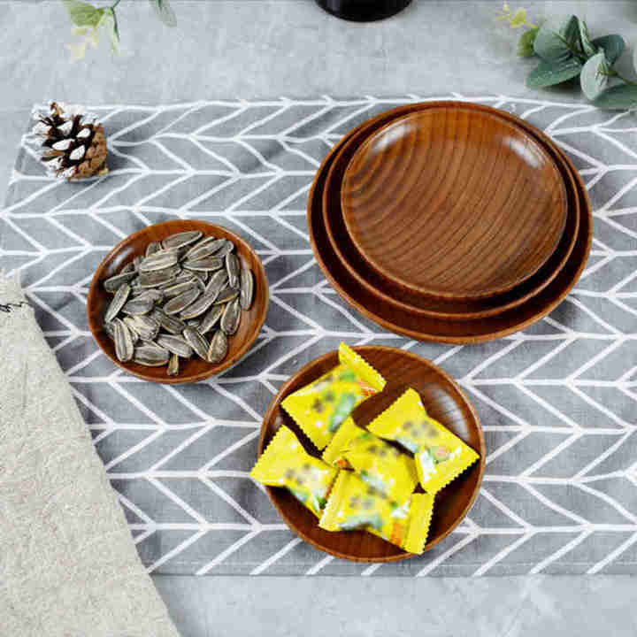 Wooden Plate Tableware Round Solid Wood Dessert Plate Japanese-style Wooden Tray Dried Fruit Snack Plate Walnut Color Wood Plate