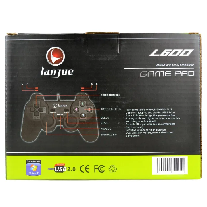 Dual%20Shock%20Wired%20Usb%202.0%20Game%20Controller%20Joystick%20Joypad%20Game%20Pad%20For%20Pc%20&%20Laptop%20LANJUE%20L600%20Black%20-%20Image%206