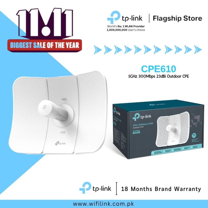 TP-Link Wi-Fi Outdoor Range Extender CPE610 17km 5GHz 300Mbps 23dBi Outdoor CPE - 18 Months Brand Warranty