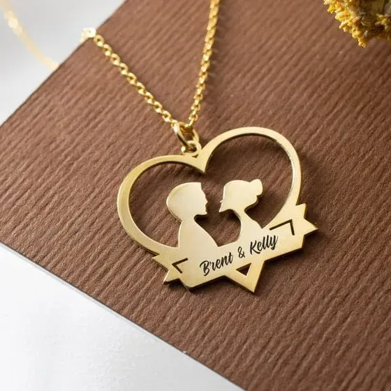 Customize Couple Heart Name Necklace Best Personalized Gift For Wife Anniversary Gift Valentine's day Gift